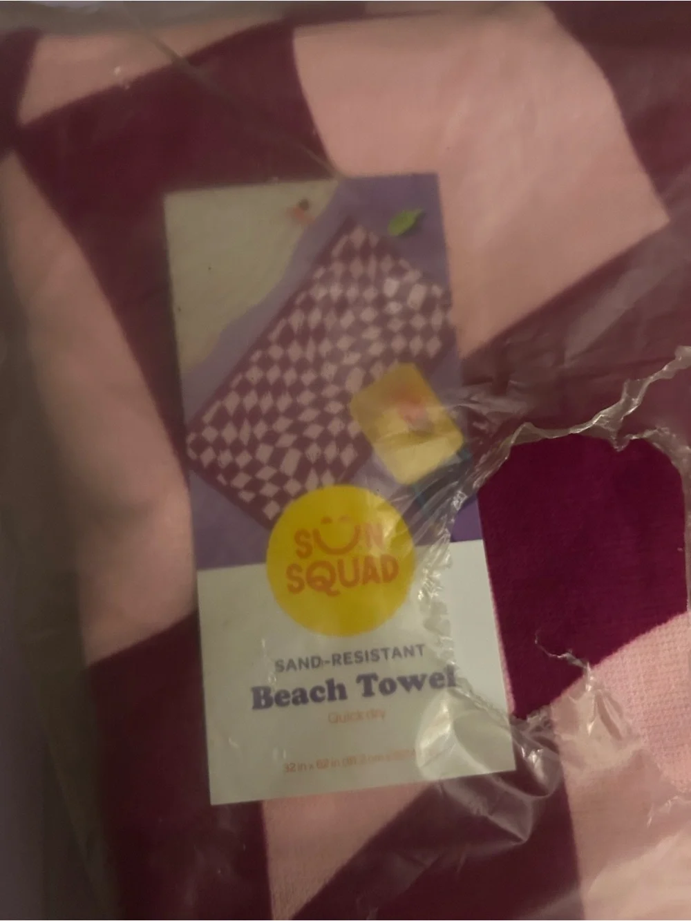 2 Sun Squad Maroon and light pink Checkerboard Beach Towel - Soft Sand-Resistant